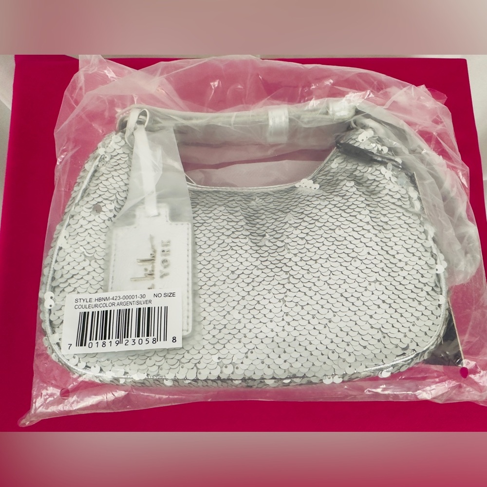Nicole Miller - Silver Sequin Shoulder Bag Adjustable Silver Thick Strap MSRP$60 - Picture 9 of 12
